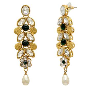 Green Color Kundan Earrings For Girls And Women 2