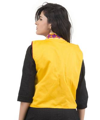 Yellow Kutchi Embroidered Dupion Silk Waist Length Jacket Women Ethnic Wear 3