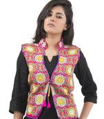 Pink Kutchi Embroidered Dupion Silk Waist Length Jacket Women Ethnic Wear