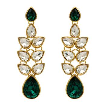 Green Color Traditional Kundan Earrings For Girls and Women 1