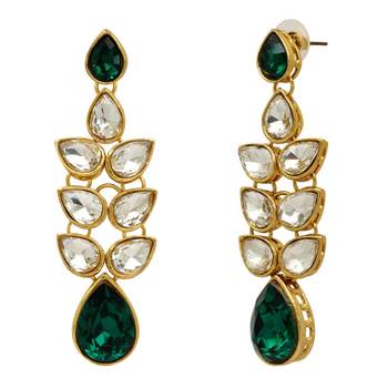 Green Color Traditional Kundan Earrings For Girls and Women 2