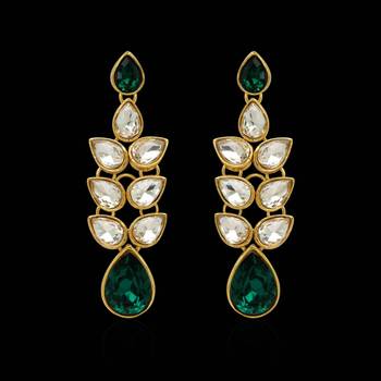 Green Color Traditional Kundan Earrings For Girls and Women 3
