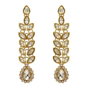 White Color Traditional Kundan Earrings For Women 1