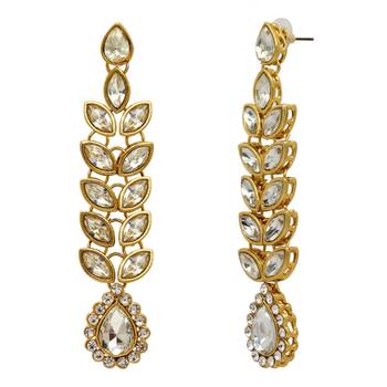 White Color Traditional Kundan Earrings For Women 2