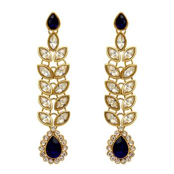 Blue Color Traditional Kundan Earrings 1