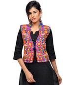 Blue Kutchi Embroidered Dupion Silk Waist Length Jacket Women Ethnic Wear