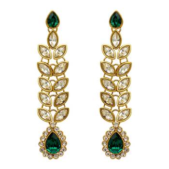 Festive Special Green Color Kundan Earrings 1