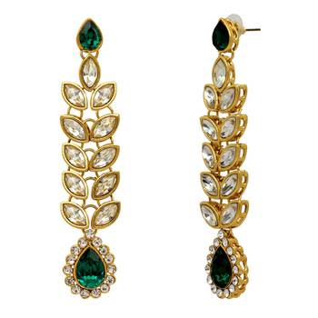 Festive Special Green Color Kundan Earrings 2