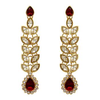 Partywear Collection Maroon Color Kundan Earrings 1