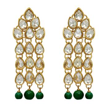 Green Color Traditional Kundan Earrings For Women 1