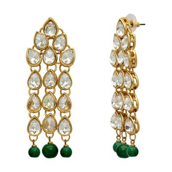 Green Color Traditional Kundan Earrings For Women 2