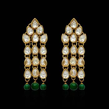 Green Color Traditional Kundan Earrings For Women 3