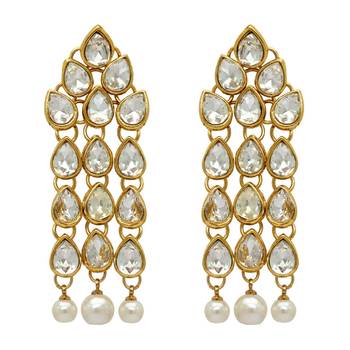 White Color Beautiful Kundan Earrings For Women 1