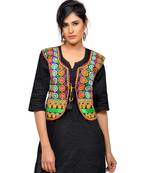Black Kutchi Embroidered Dupion Silk Waist Length Jacket Women Ethnic Wear