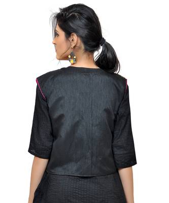 Black Kutchi Embroidered Dupion Silk Waist Length Jacket Women Ethnic Wear 2