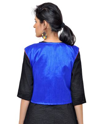Blue Kutchi Embroidered Dupion Silk Waist Length Jacket Women Ethnic Wear 3