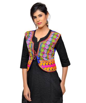 Blue Kutchi Embroidered Dupion Silk Waist Length Jacket Women Ethnic Wear 4