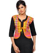Yellow Kutchi Embroidered Dupion Silk Waist Length Jacket Women Ethnic Wear