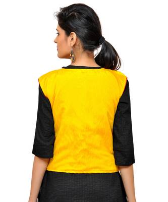 Yellow Kutchi Embroidered Dupion Silk Waist Length Jacket Women Ethnic Wear 3