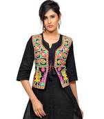 Black Kutchi Embroidered Dupion Silk Waist Length Jacket Women Ethnic Wear
