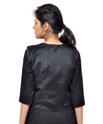 Black Kutchi Embroidered Dupion Silk Waist Length Jacket Women Ethnic Wear 3