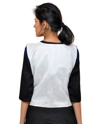 White Kutchi Embroidered Dupion Silk Waist Length Jacket Women Ethnic Wear 3