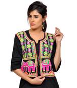 Black Kutchi Embroidered Dupion Silk Waist Length Jacket Women Ethnic Wear