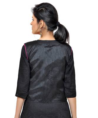 Black Kutchi Embroidered Dupion Silk Waist Length Jacket Women Ethnic Wear 2