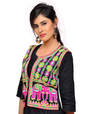 Black Kutchi Embroidered Dupion Silk Waist Length Jacket Women Ethnic Wear 4