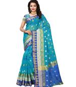 Turquoise Woven Art Silk Saree With Blouse