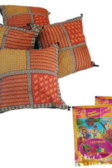 Bagru Patchwork Cotton Cushion Cover Set Holi Gift