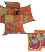Bagru Patchwork Cotton Cushion Cover Set Holi Gift