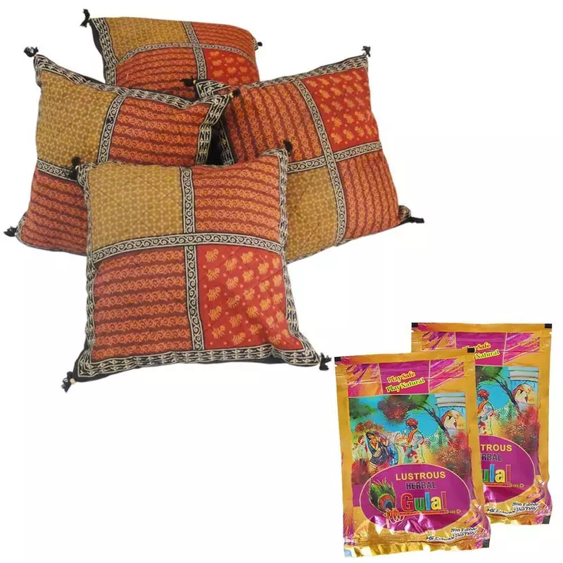 Bagru Patchwork Cotton Cushion Cover Set Holi Gift