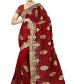 Red embroidered net saree with blouse