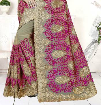 Pink embroidered net saree with blouse 3