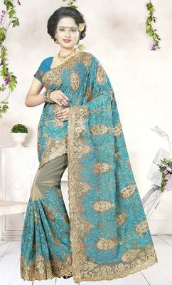 Multicolor embroidered net saree with blouse 1