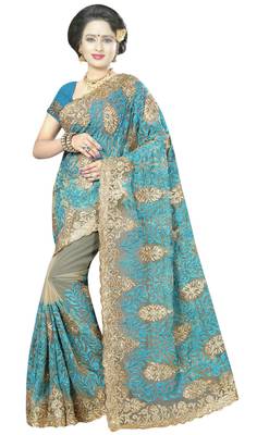 Multicolor embroidered net saree with blouse 2