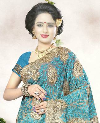 Multicolor embroidered net saree with blouse 3