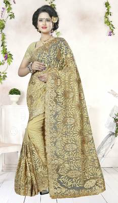 Multicolor embroidered net saree with blouse 1