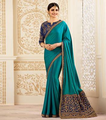 Multicolor embroidered chinnon silk saree with blouse 1