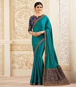 Multicolor embroidered chinnon silk saree with blouse