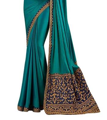 Multicolor embroidered chinnon silk saree with blouse 3