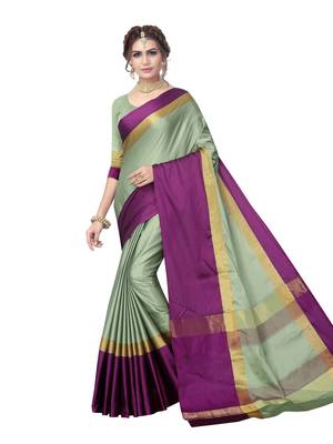 Green woven art silk saree with blouse 1