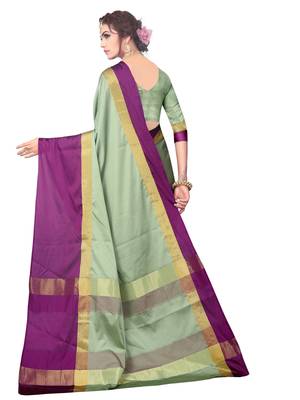 Green woven art silk saree with blouse 3