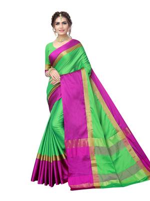Green woven art silk saree with blouse 1