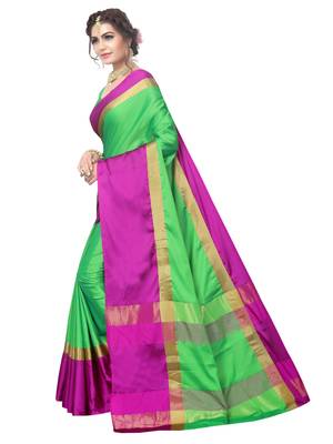 Green woven art silk saree with blouse 2