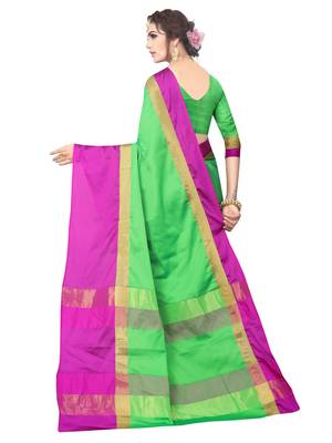 Green woven art silk saree with blouse 3