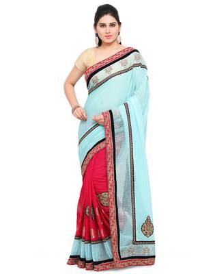 Multicolor zari georgette saree with blouse 1