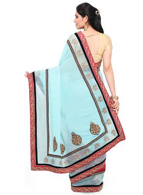 Multicolor zari georgette saree with blouse 2