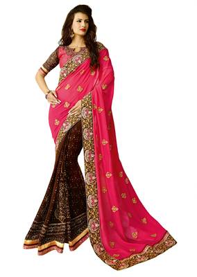 Pink zari georgette saree with blouse 1